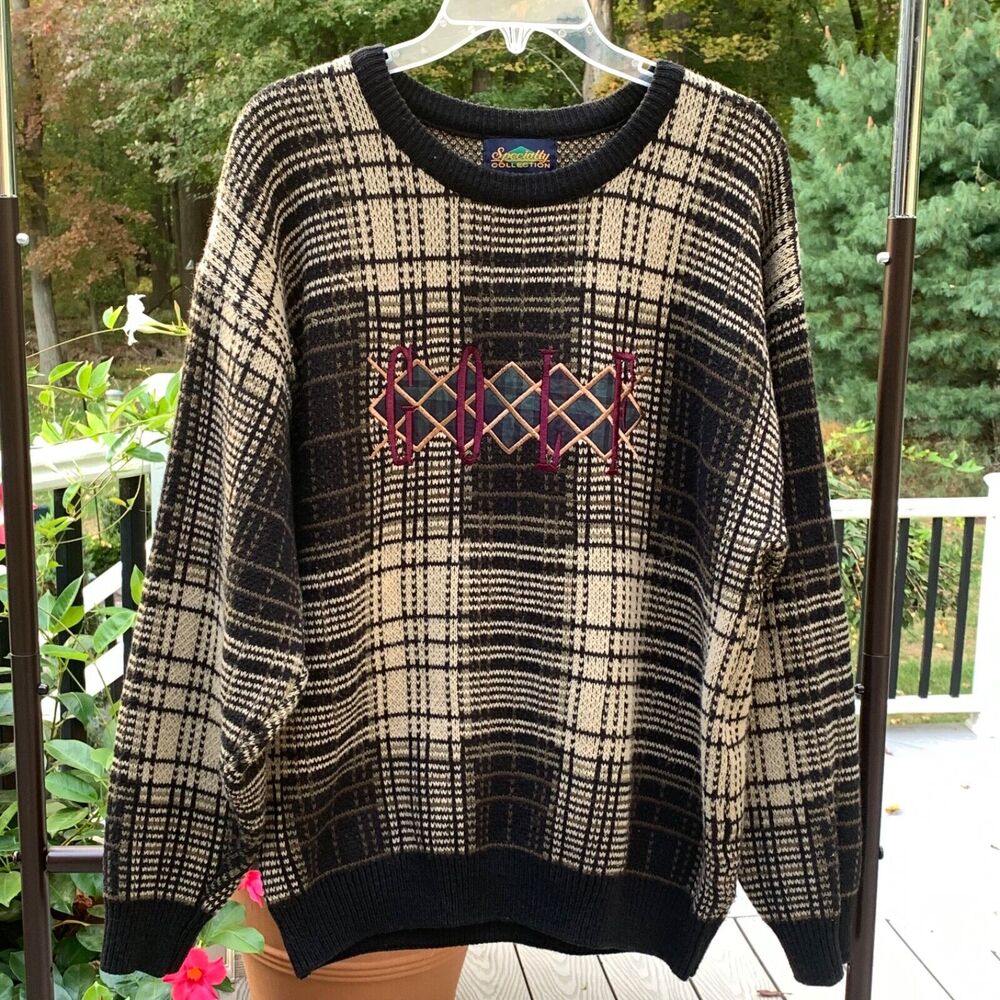 Vintage Mens Golf Sweater Specialty Collection 90’s Golf Print Embroidered XL